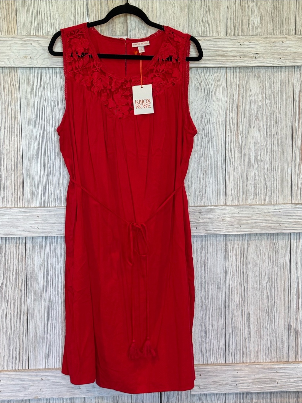Knox Rose Cupid Red Sleeveless Lace-Detail Dress with Tie Belt & Pockets sz 2XL